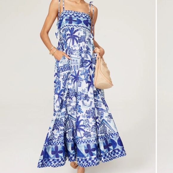FARM Rio Dresses & Skirts - Blue Printed Tie-Strap Maxi Dress